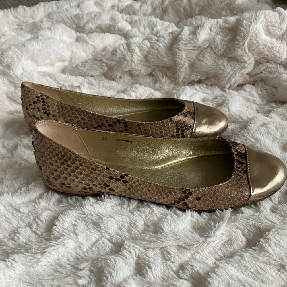 Jimmy Choo Gold Toe Snakeskin Ballet Flat Size 38
